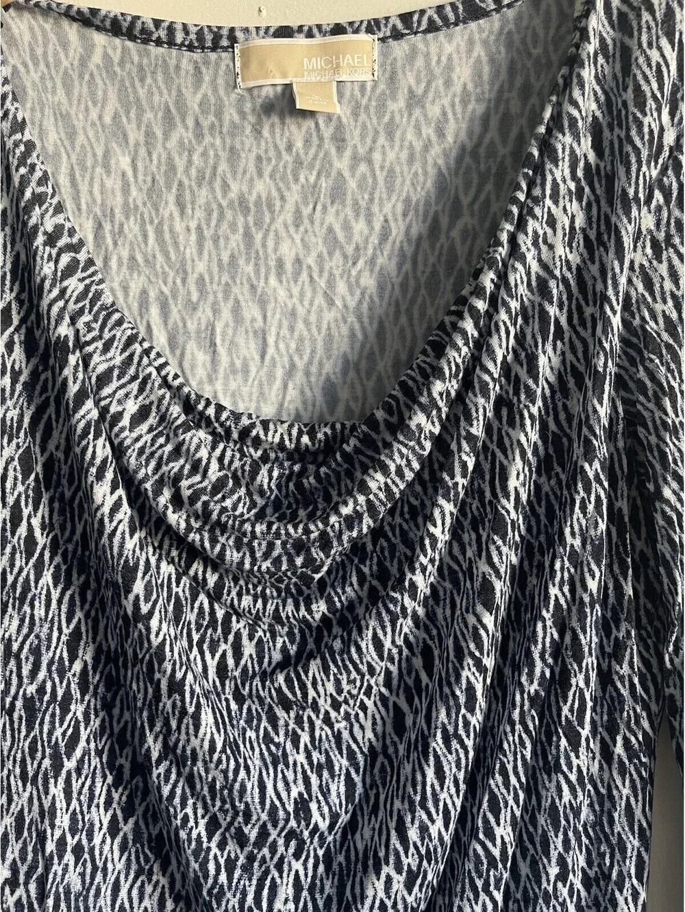 Michael Kors Blouse Top Blue White 3/4 Sleeve Cowl Neck Sz S Lightweight Rayon